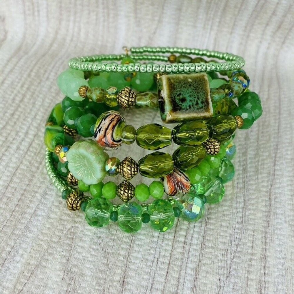 Green Swarovski Crystal Czech Stack Wrap Bracelet - image 2